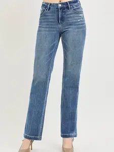 RISEN Tummy Control 4way Stretch Mid Rise Straight Crease Line