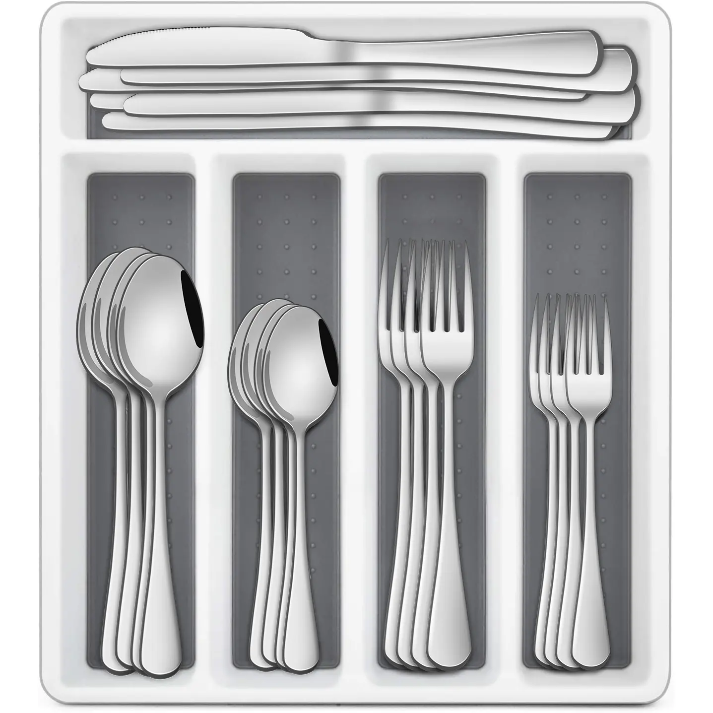 60-Piece Silverware Set with Organizer, Stainless Steel Flatware Set for 12,Cutlery Utensil Sets for Home Restaurant,Tableware Flatware Set Include Dessert forks spoons and Steak knives, Modern Mirror Polished Dining