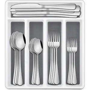 60-Piece Silverware Set with Organizer, Stainless Steel Flatware Set for 12,Cutlery Utensil Sets for Home Restaurant,Tableware Set Include forks spoons and knives,Mirror Polished Dining