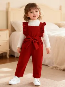 Girls' 2-Piece Cozy Fashion Set for Autumn and Winter, High Neck Long Sleeve Top with Ruffled Pants, Stylish Home