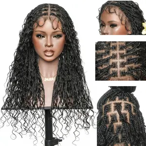 JALIZA Mila 24" Human Hair Boho Curls Braided Wig | Hand-Tied Full Lace Small Box Braids | Pre-Cut Glueless Knotless Invisible Drawstring