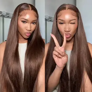 #4 Chocolate Light Brown 180% Density HD Transparent Lace Frontal Wigs  13X6 Lace Front Wig Human Hair Wave and Straight Human Hair Pre Plucked With Baby Hair Drawstring Wigs Mixed Colors Thick Natural Suitable For Beginners Women Human Hair