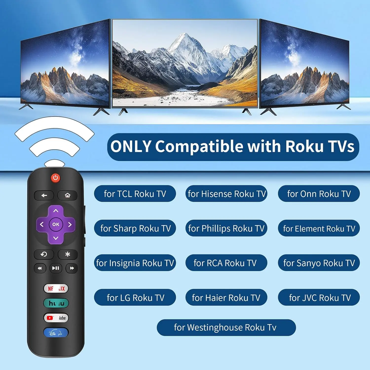 Voice activated Roku TV Remote, Compatible for TCL Roku/Hisense Roku/Sharp/Philips/Onn Roku/Insignia Roku (Not for Roku Stick and Box, Express or Player
