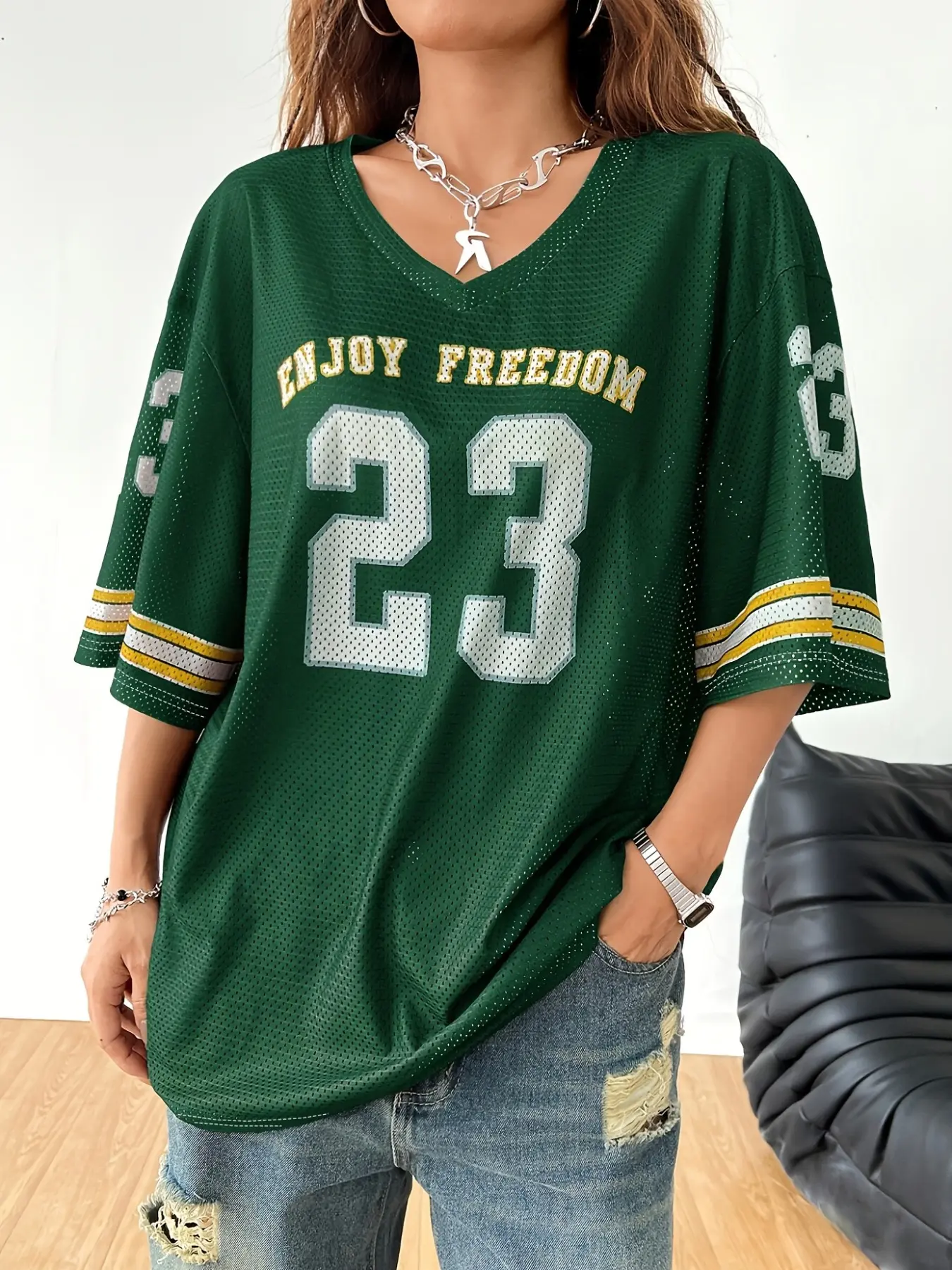 Women's Y2K Retro Breathable Mesh Jersey Top, Loose Fit Baggy Oversize Oversized Digital Print Short Sleeve Tee, Summer Fashion Tiktok Trending Streetwear Casual Tops Casual Wear Womenswear