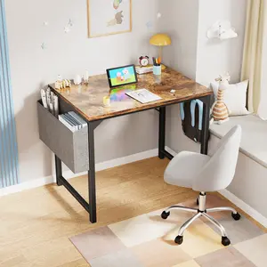 Small Computer Desk Writing Desk Home Office Desks Small Space Desk Study Table Modern Simple Style Work Table with Storage Bag and Iron Hook, Wooden Desk for Home, Bedroom