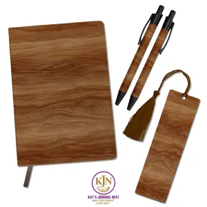 Grain & Grace Wood Grain PU Leather Journal Essentials Bundle – Personalized Monogram Journal with Pens & Bookmark  Kat’s Journal Nest
