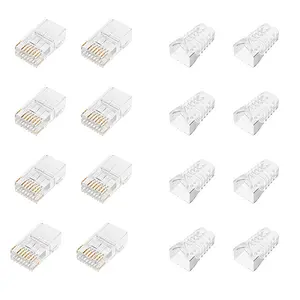 Cat5e RJ45 Connectors with Connector Boots Gold Plated Contacts for 1Gbps Data Transfer Ethernet Cable Plugs & Boots