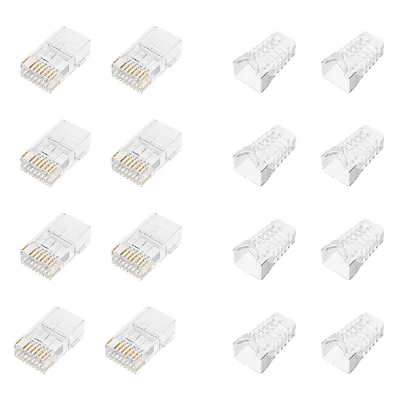 Cat5e RJ45 Connectors with Connector Boots Gold Plated Contacts for 1Gbps Data Transfer Ethernet Cable Plugs & Boots