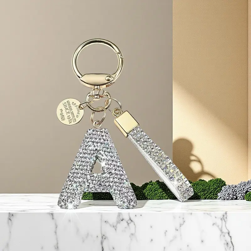 Letter A Keychain, Glamorous Rhinestone Decorative Initial Charm for Women and Girls, Feminine Style Everyday Carry Accessory for Backpacks & Car Keys, Decorative Initial Keychains, Everyday Carry Keychains