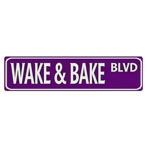 Wake & Bake Blvd Metal Tin Sign (16 x 4 Inch / 10×40cm) – Funny Vintage Aluminum Wall Art Decor, Slim Street Sign for Home Bar Cafe Garage Indoor/Outdoor, Humorous Gift for Mother’s Day, Father’s Day, Graduation, 4th of July