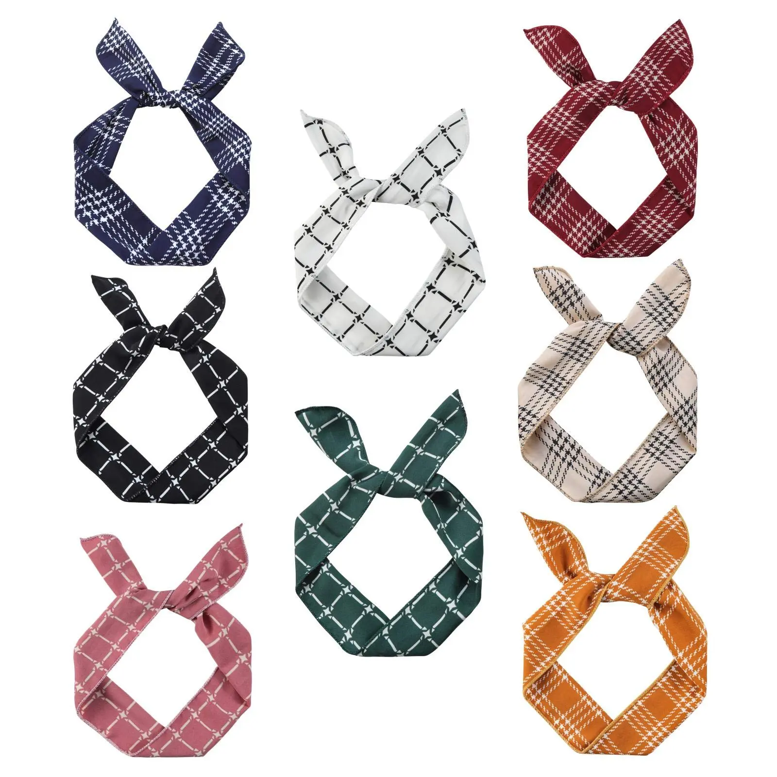 Wire Headbands for Women Twist Bow Hairbands Fashion Check Bunny Ears Headwraps Hair Accessories for Workout Yoga Running Soccer Sports Pack of 8, 8 Count (Pack of 1)