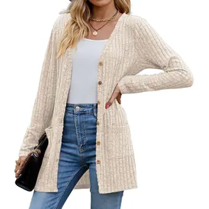 Womens Long Cardigan Women Button Knitted Cardigan Ladies V Neck Knitted Sweater Cardigans