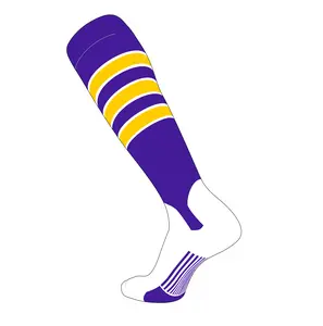 TCK Elite Baseball Knee High Stirrup Socks (D, 5in) Purple, White, Gold