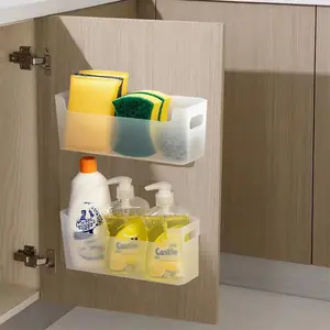 2 Pack Adhesive Over Cabinet Door Organizer Storage No Drilling Space Saver Translucent Plastic Storage Containers Multi-Use for Kitchen Bathroom Office Bedroom