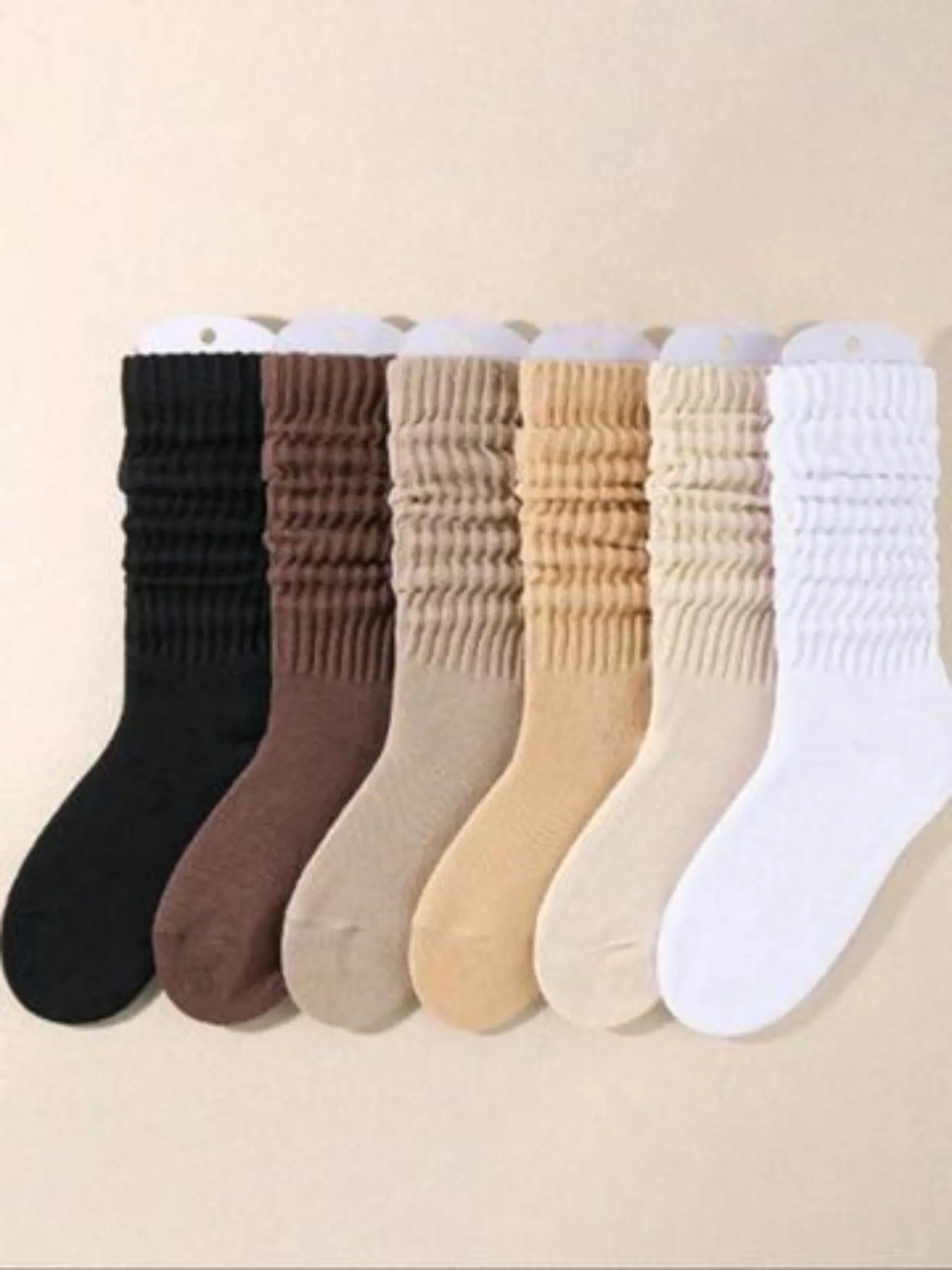 6 Pairs Women's Crew Socks, Spring Summer Fall Winter Solid Color Mid-Calf Socks, Maroon Tone Long Cuff Socks, Casual Comfortable Style, Slouch Socks, Plain Casual Socks, Elastic Socks