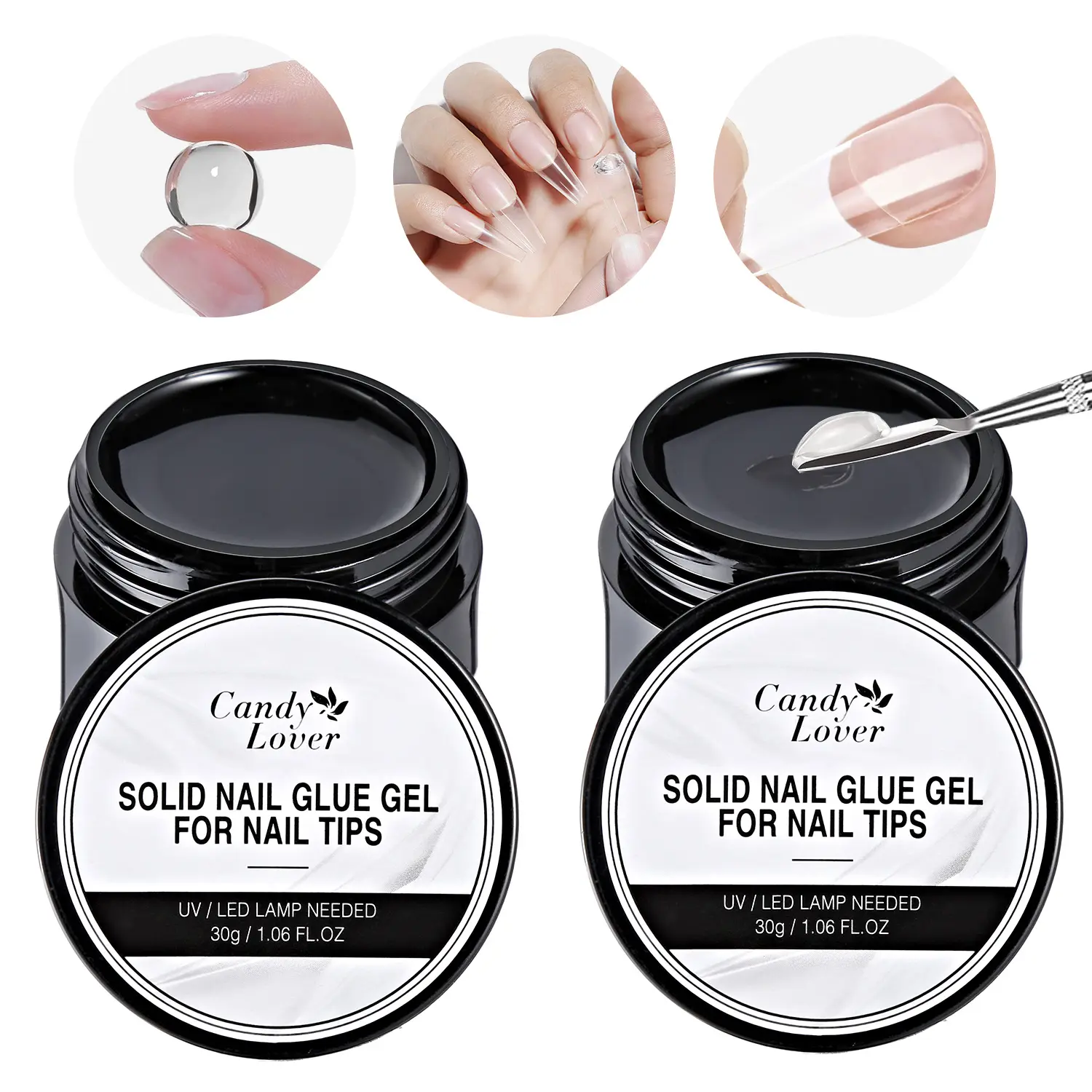 Gellen Solid Nail Glue, 2 Pack 15g Jars, Strong Adhesion UV/LED Gel for Press-On & Fake Nails, Long-Lasting Repositionable Bond, Nail Glue Included