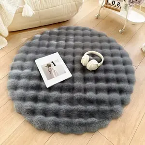 Faux Fur Round Carpets Fluffy Plush Rugs for Bedroom Decor Non Slip Soft Floor Mats Luxury Shaggy Area Rugs Cozy Home Decor Washable Easy Clean