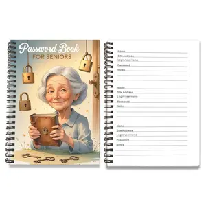 Cartoon Spiral Password Notebook for Seniors, 1pc Password Book for Internet & Computer Login, Recording Website, Usernames, Password Keeper for Home or Office Stationery Supplies
