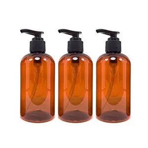 8oz Boston Round Amber Plastic Bottle Â 3 Pack (PET-BPA Free) with Choice of Pump, Spray, Trigger Spray or Cap. 2ml Pure Parfum Oil Sample Included.