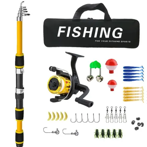 Ultra-Light Fishing Rod and Reel Set, Telescopic Rod + Spinning Reel, Includes Hooks and Accessories, Freshwater and Saltwater Fishing Gear, Fishing Supplies