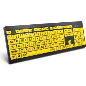 Large Print  Keyboard, Wired USB High Contrast Keyboard with  Print Letters for Visually Impaired Low Vision Individuals (Yellow+Black)