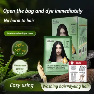 A box of 10 packs * 30ml natural plant bubble hair dye shampoo, simple and quick hair dye, mild and non-irritating home plant-based bubble hair dye, Herbal Hair Dye, black, dark brown, chestnut brown, unisex
