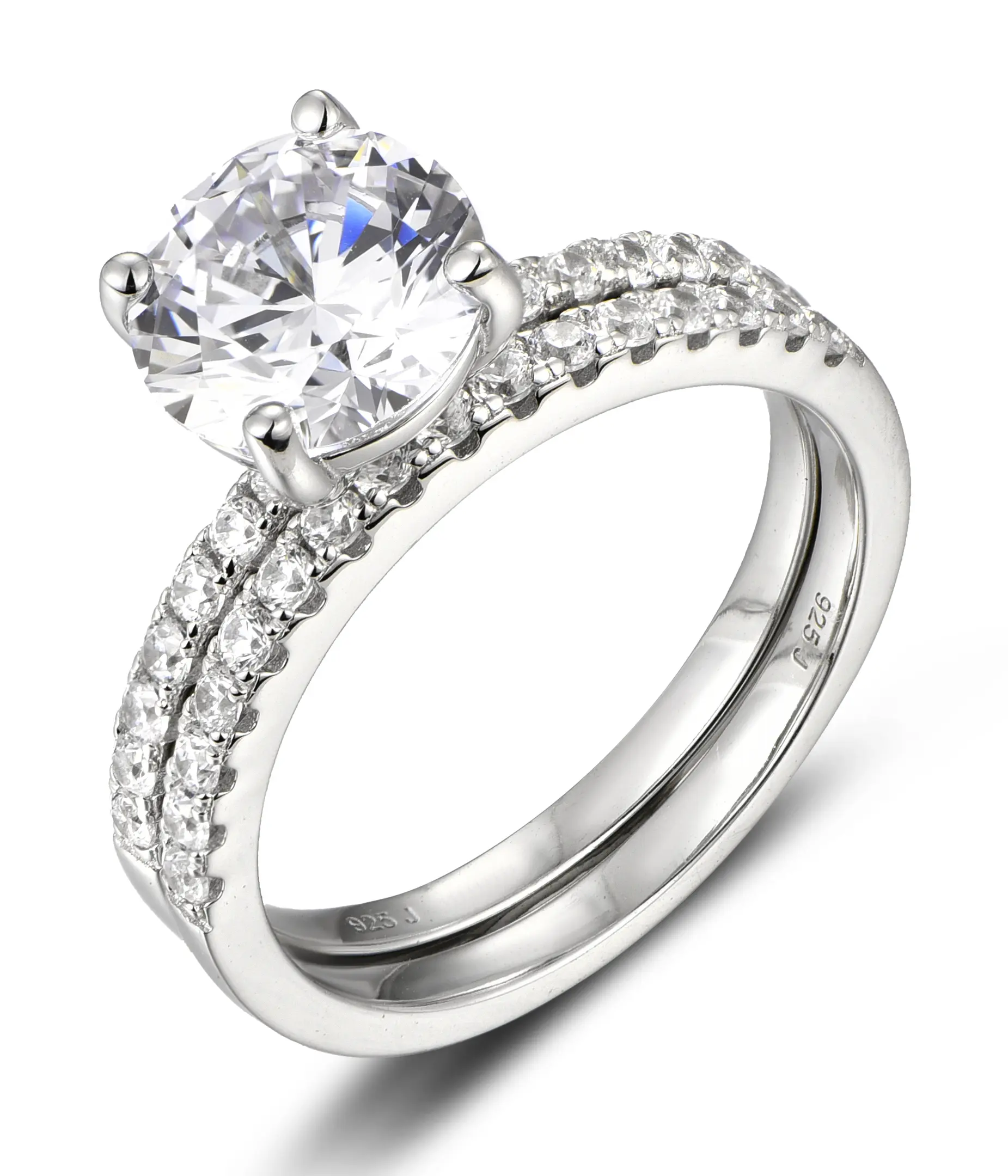 2CT Round CZ Engagement Ring Wedding Band Set 925 Sterling Silver 2.5-15 S6696