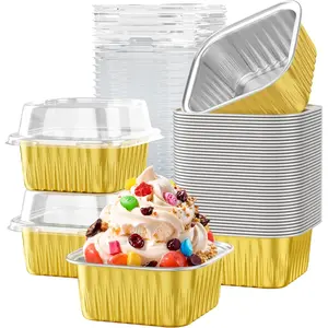 40 Pack 5 OZ Mini Cake Pans with , Disposable Square  Foil Brownie Baking Cups, Mini  Foil Cupcake Muffin Tin Ramekins, Flan Molds Cake Containers for Wedding Birthday Party,
