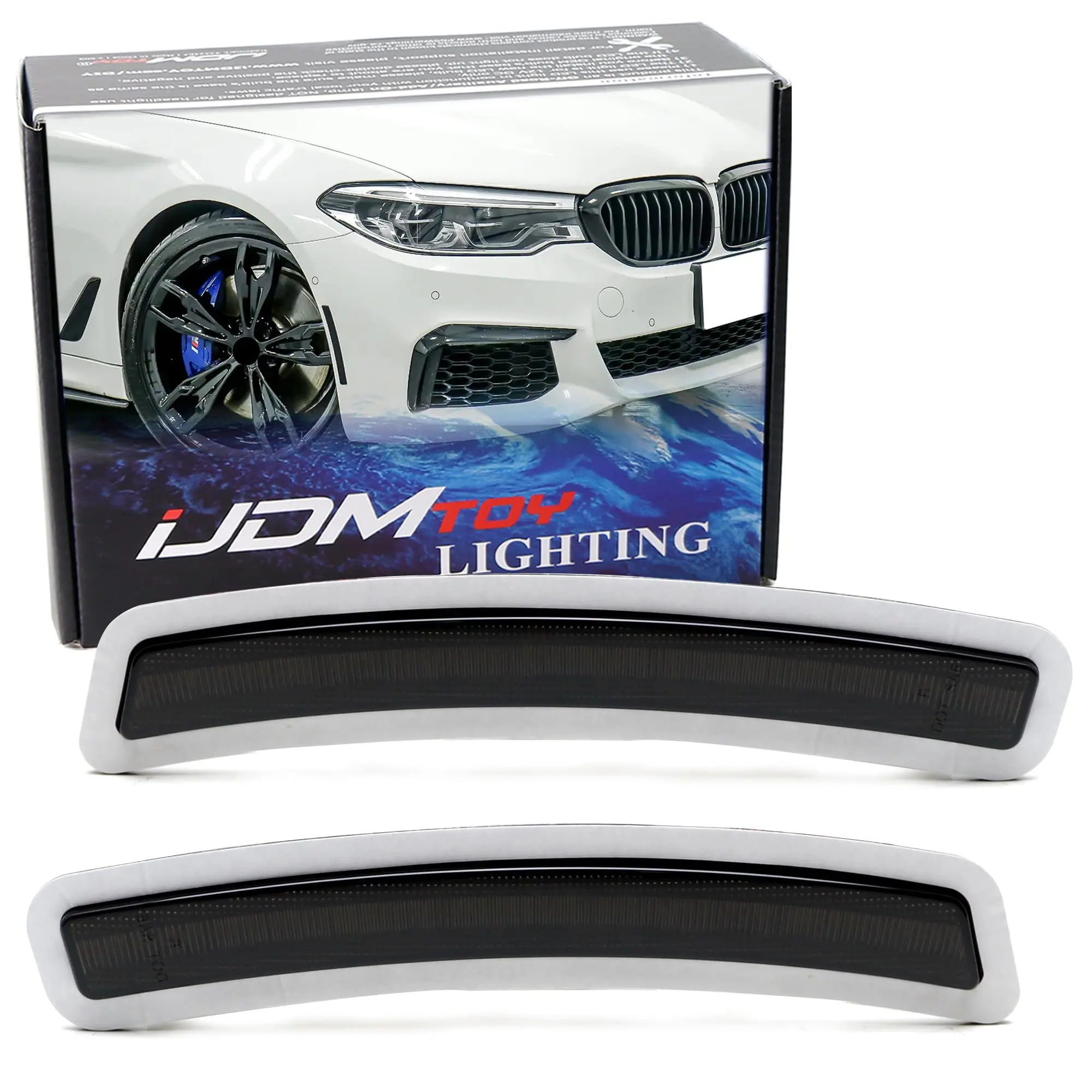 iJDMTOY Euro Black-Out Smoked Front Bumper Side Marker Reflex Lens For BMW 2019-2022 G20 3 Series 320i 330i 340i M340i