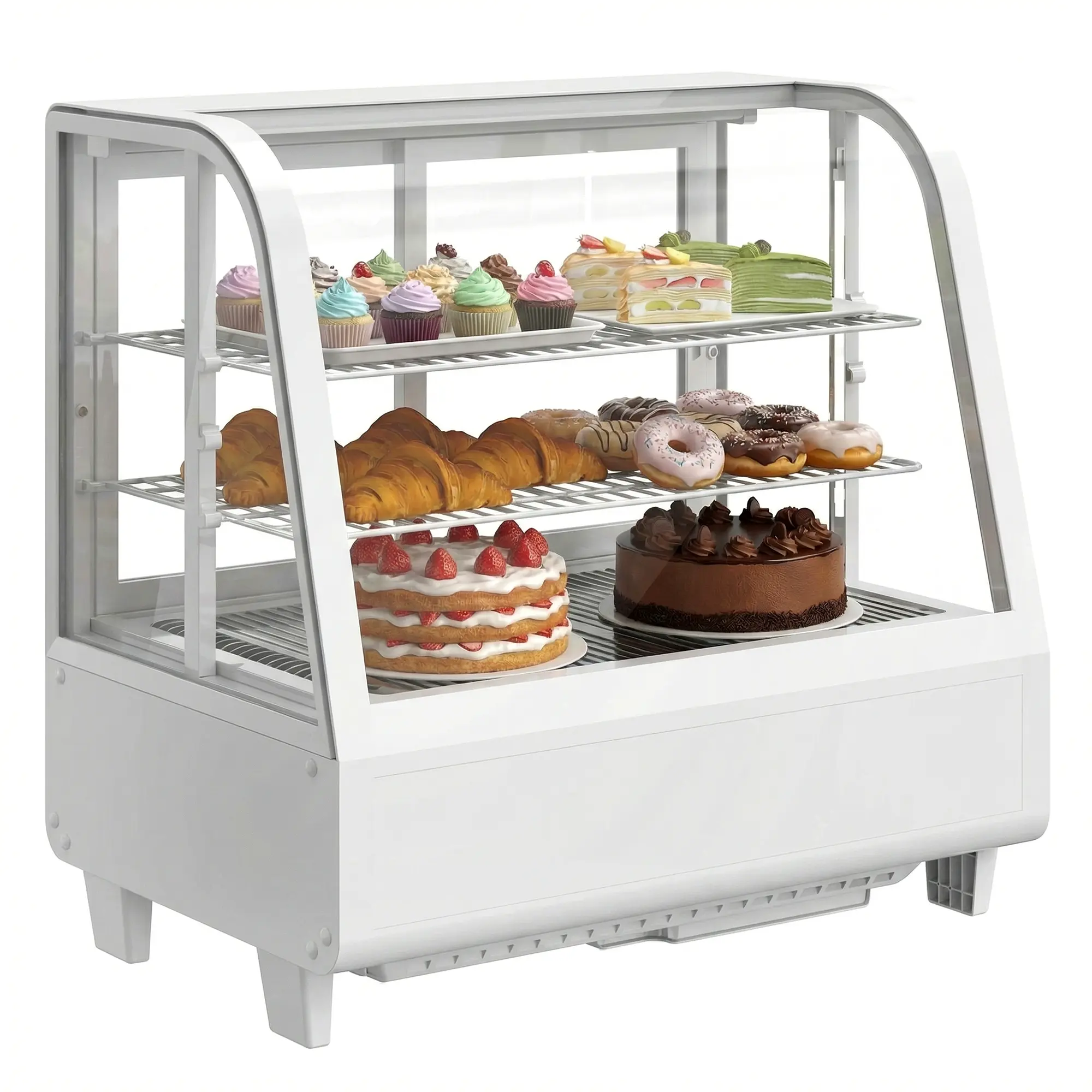 Upstreman 3.5 Cu.Ft Countertop Pastry Display Refrigerator (CD35-White) | Commercial Cake Display Refrigerator, Bakery Showcase with LED Light, Digital Thermostat, for Café, Restaurant, Store