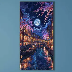 5D DIY Full Drill Round Diamond Painting - Diamond Art Painting Kit Moonlit Riverbank Mosaic, Canvas - DIY Decorative Painting, Home Wall Decor, Perfect for Halloween and Christmas, Independence Day, Birthdays, and Anniversary Gifts