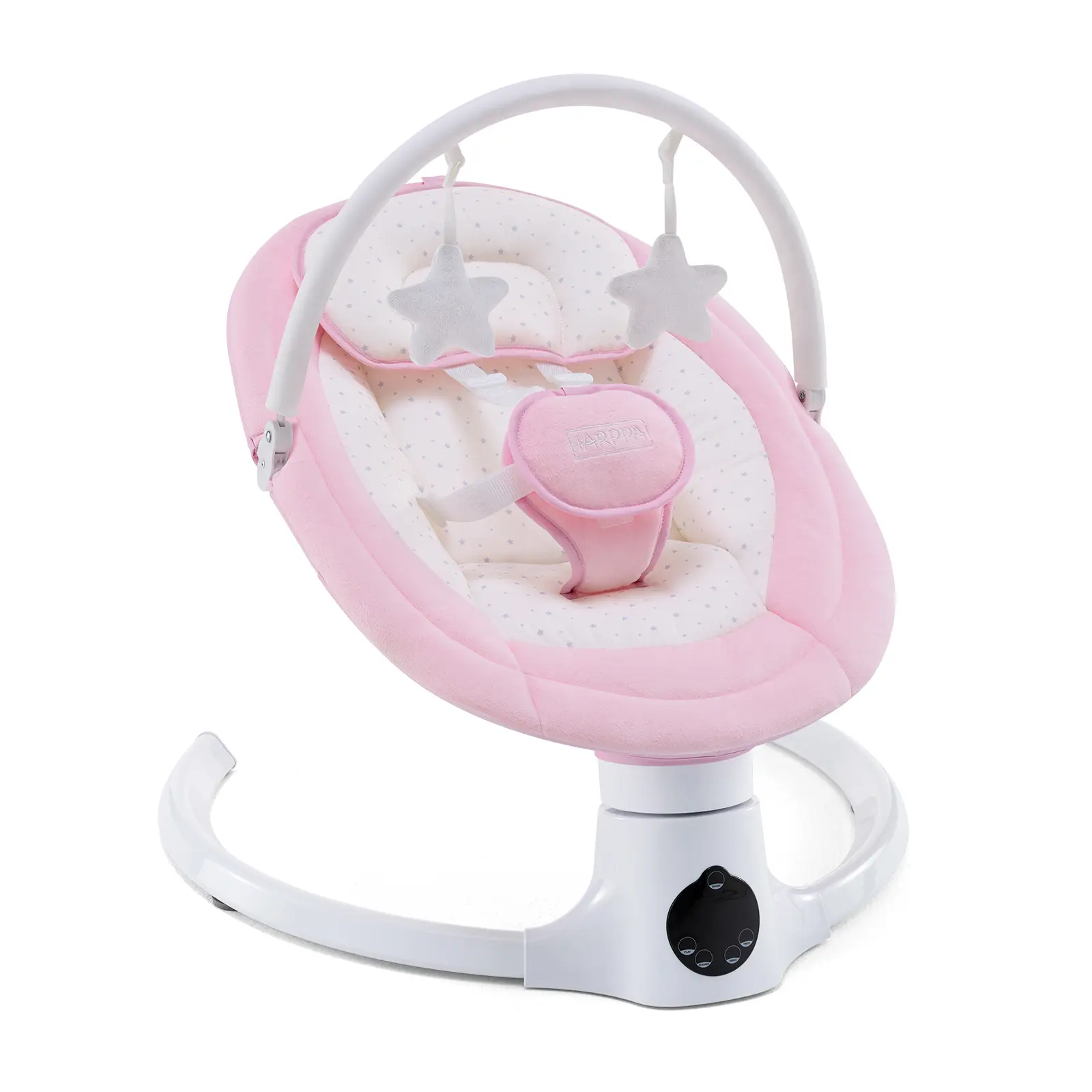 HARPPA Compact Electric Baby Swing with Music Speaker, Newborn Bouncer & Rocking Chair, Foldable Bassinet for Baby with Harness, 5 Adjustable Speeds