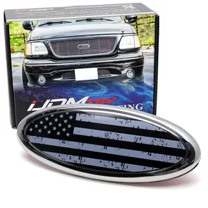 iJDMTOY 7-Inch Distressed Grayscale US Flag Design Front Grille Oval Emblem Badge For Ford 2004-10 Explorer 2003-06 Expedition 2007-14 Edge 2007-12 Fusion 2008-15 Escape 1999-04 F150 F250