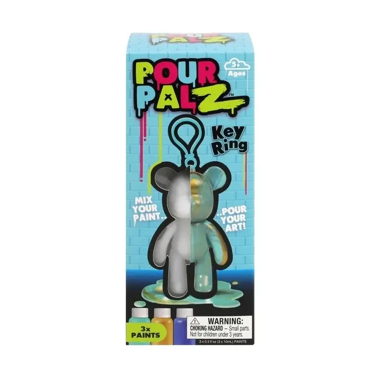 Pour Palz Mini Paint Bear Keyring 3.2" Purple DIY Paint & Craft Kit for Ages 5+ Creative Art Activity with 3 Non-Toxic Acrylic Paints and Mixing Cup