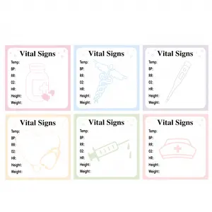 6/12 Vital Signs Sticker Sheets 3.0x3.0-inch self-adhesive medical record stickers Sticker Packs, featuring heart rate, blood pressure, blood oxygen saturation, body temperature, height, and weight information