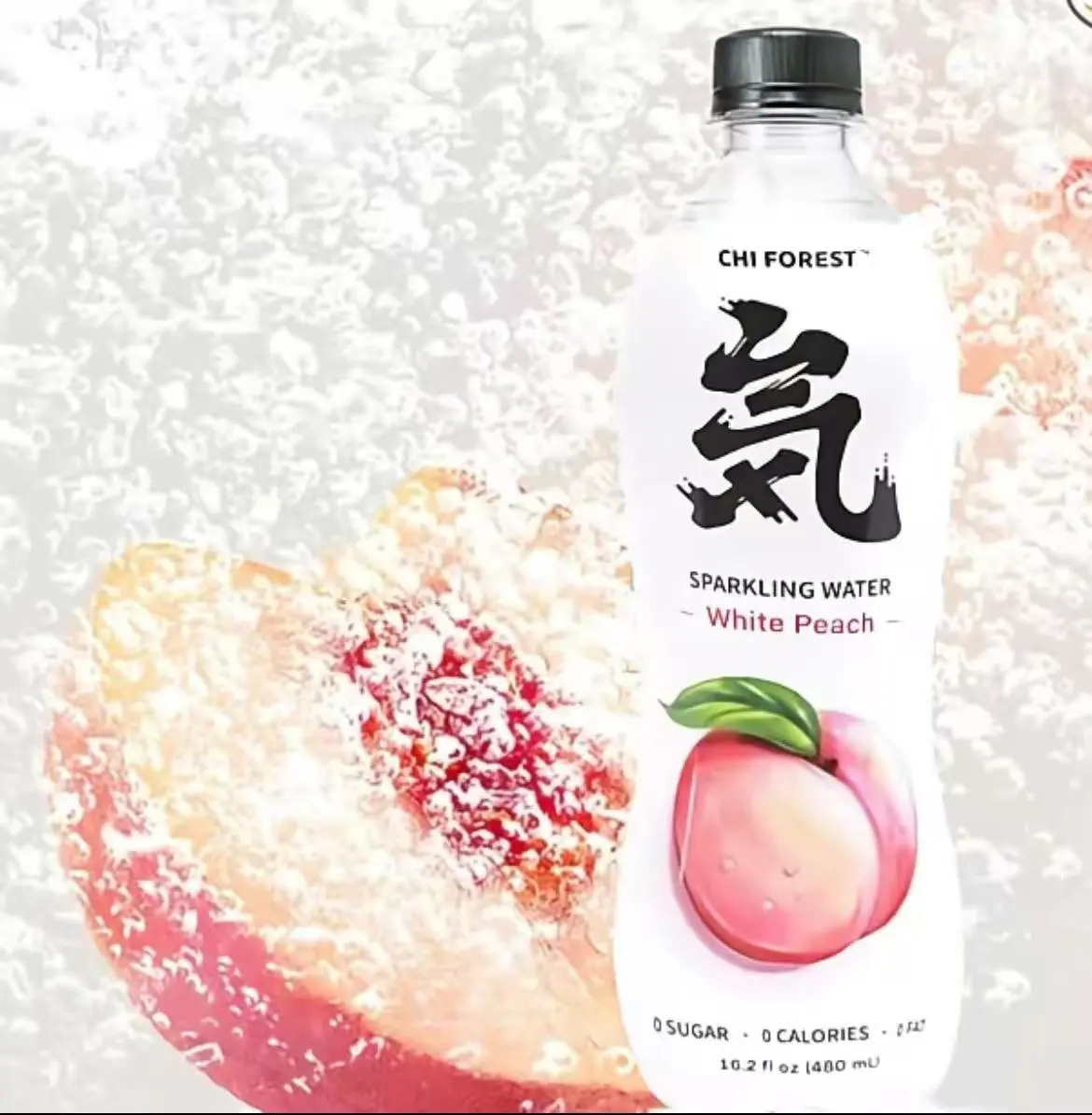 CHI FOREST White Peach Flavored Carbonated Water - 480ml Low Sugar Sugar Free Seltzer Drinks, 15-Pack Hydration Beverage, Carbonated Sugar Free