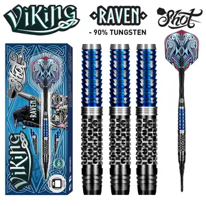 Shot Viking Raven Soft Tip Dart Set - 90% Tungsten Barrel, Talon & Siege Grips, Jet-Black Titanium Coating, Aerodynamic Taper, 1 Pack