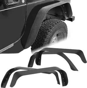 YITAMOTOR Flat Front & Rear Fender Flares Compatible with 1997-2006 Jeep Wrangler TJ & LJ, 4 PCS Off-Road Steel Wheel Flares Set Chrome Eyebrow Headlight Trim Cover