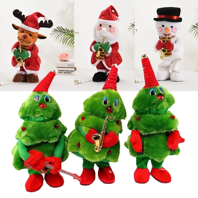 Electric Dancing Glowing Swinging Singing Christmas Tree Plush Toy, Stress Relief Novelty Toy, Festive Home Decoration