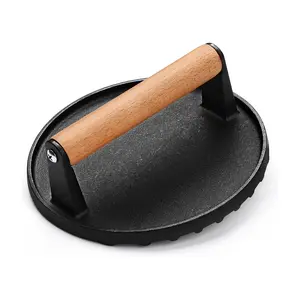 Cast Iron Hamburger Press with Wooden Handle, Round Non-stick Hamburger Press, Barbecue Utensils for Home Kitchen Outdoor Camping, Kitchenware, Kitchen Tool, Kitchen Gadgets