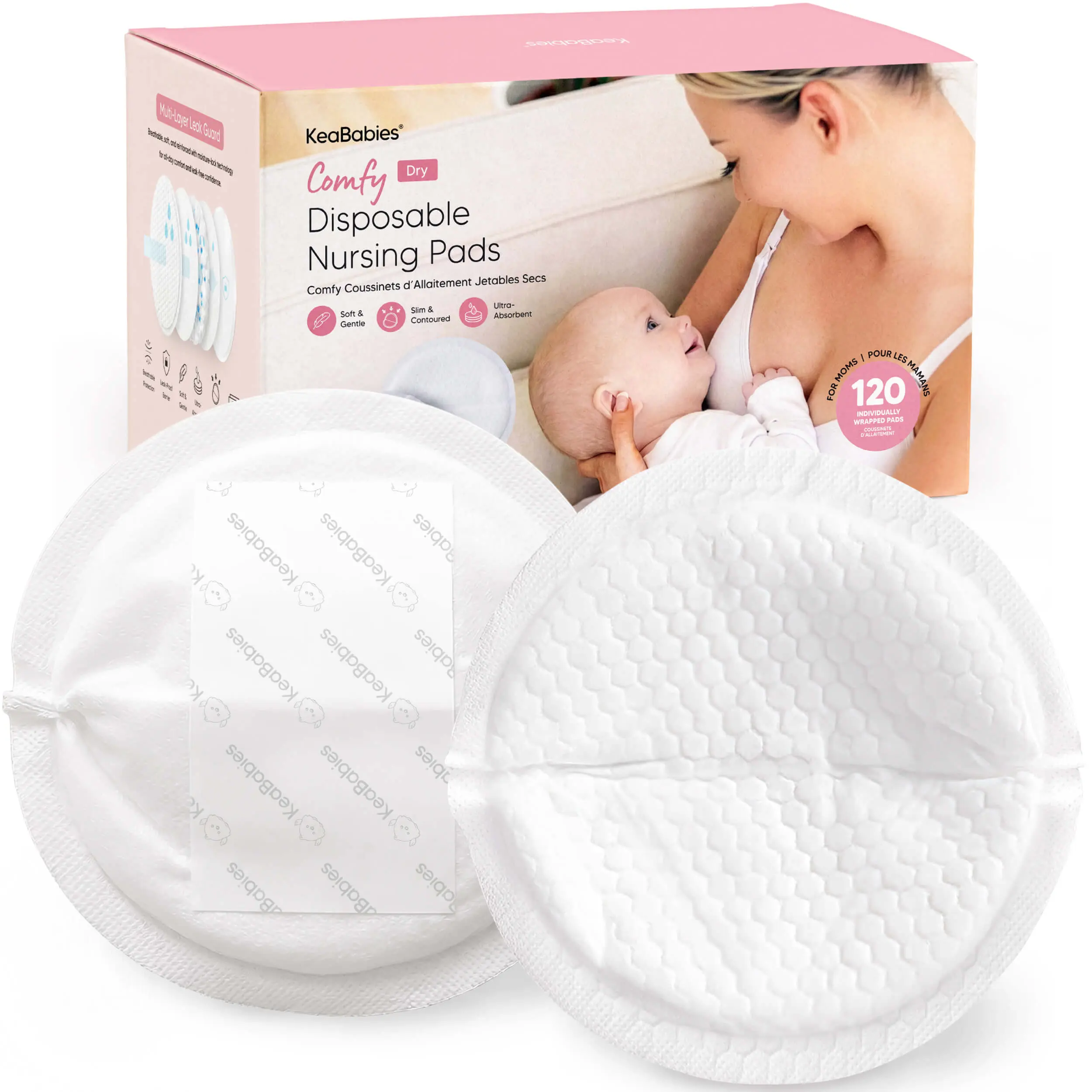 KeaBabies Nursing Pads Disposable, Breast Pads for Leaking Milk - Stay Dry, Soft, Absorbent Breast Milk Bra Pads, Leakproof Breastfeeding Nipple Covers, Safe to Latch, Mom Nursing, BPA-free