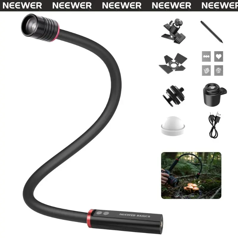 NEEWER ML01 LED Macro Photography Light, 4W Continuous Mini Light with Flexible Gooseneck, 5 Colors 5 Brightness Levels, 1830Lux, CRI95, Gobo Projection Lens, Rechargeable for Close Up Shooting