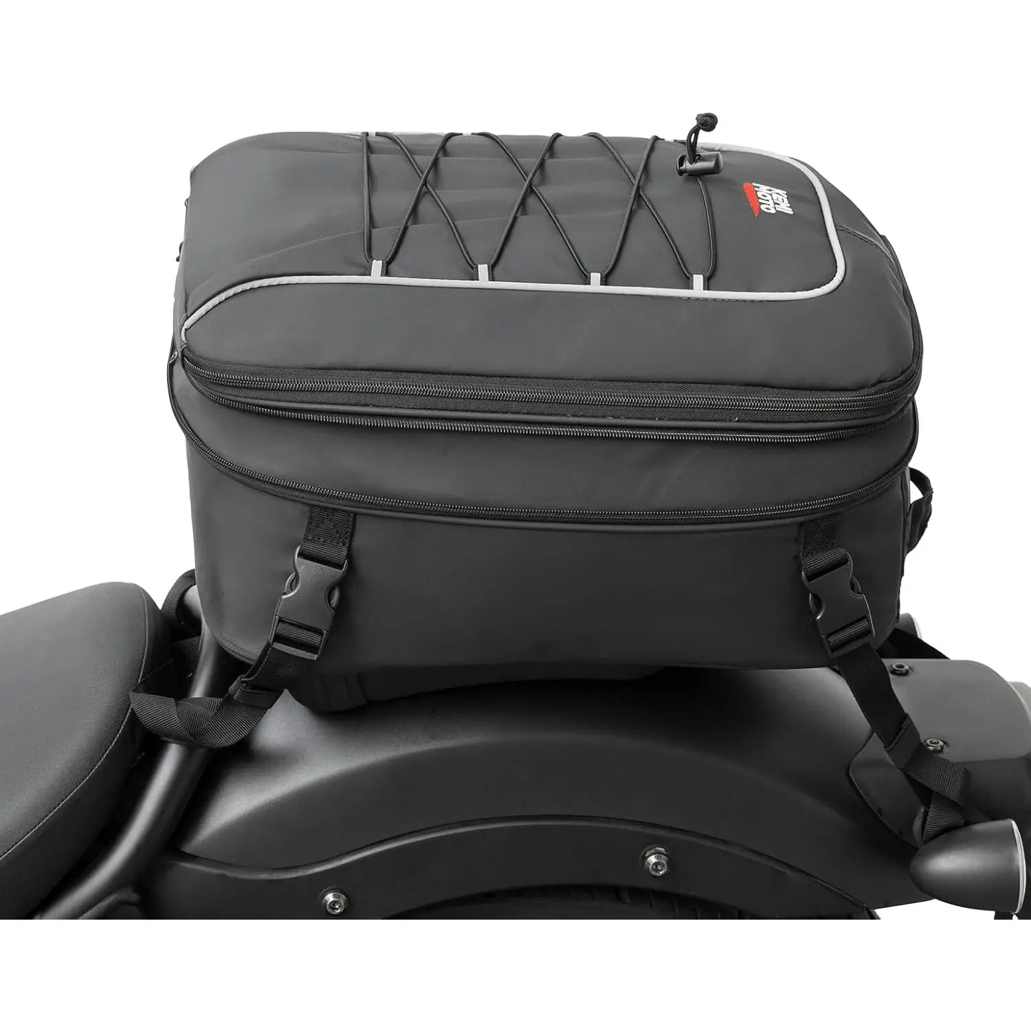KEMIMOTO Large Multi-Use PVC Waterproof Motorcycle Tail Bag - 22L-30L Expandable Rear Seat Bag for Motorbike Enthusiasts, with 4 Adjustable Straps, Adjustable Shoulder Strap, Rain Cover, Quick Release, Elastic Band, Reflective Strip