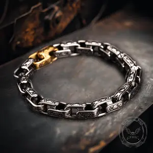 GTHIC Vintage Viking Dawnbreak Rune Stainless Steel Bracelet – Ancient Style Jewelry for Men and Women Casual Wear