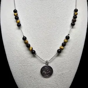 Lilith Sigil Necklace with Tiger's Eye and Obsidian Beads - Elegant Jewelry for Women