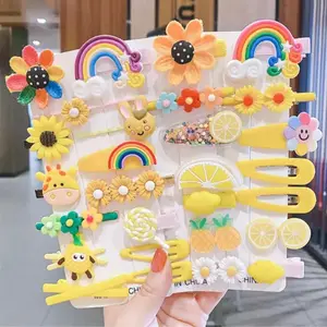 28pcs Mixed Shape & Color Cute Flower & Rainbow Design Snap Clips, Flower & Rainbow Hair Clips, Fashion Hair Accessories for Women