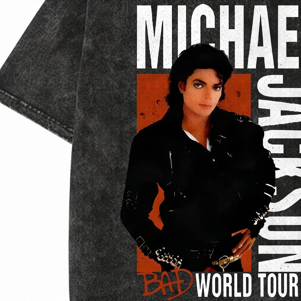 Michael Jackson Bad World Tour 88 Vintage Washed T-Shirt 260g Heavyweight Oversized Tee