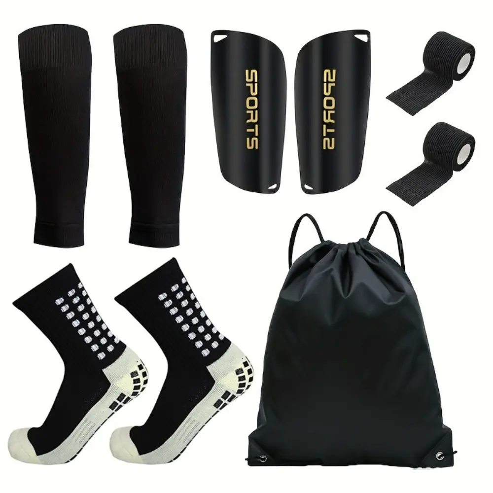 Sports Protection Gear Set – Anti-Slip Soccer Socks, Sock Sleeves, Shin Guards & Tape, Compression & Athletic Socks, Professional Soccer Kit, Essential Football Training Equipment