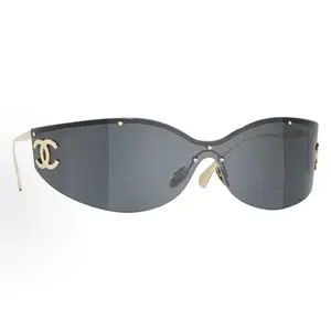 Pre-owned Brand New,CHANEL Rimless Shield Sunglasses with Gold CC Logo
