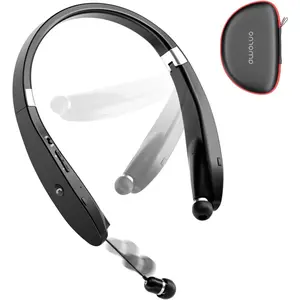 Foldable  Headphones  Neckband Headset with Retractable Earbuds,  Sweatproof Noise Cancelling Stereo Earphones with Mic